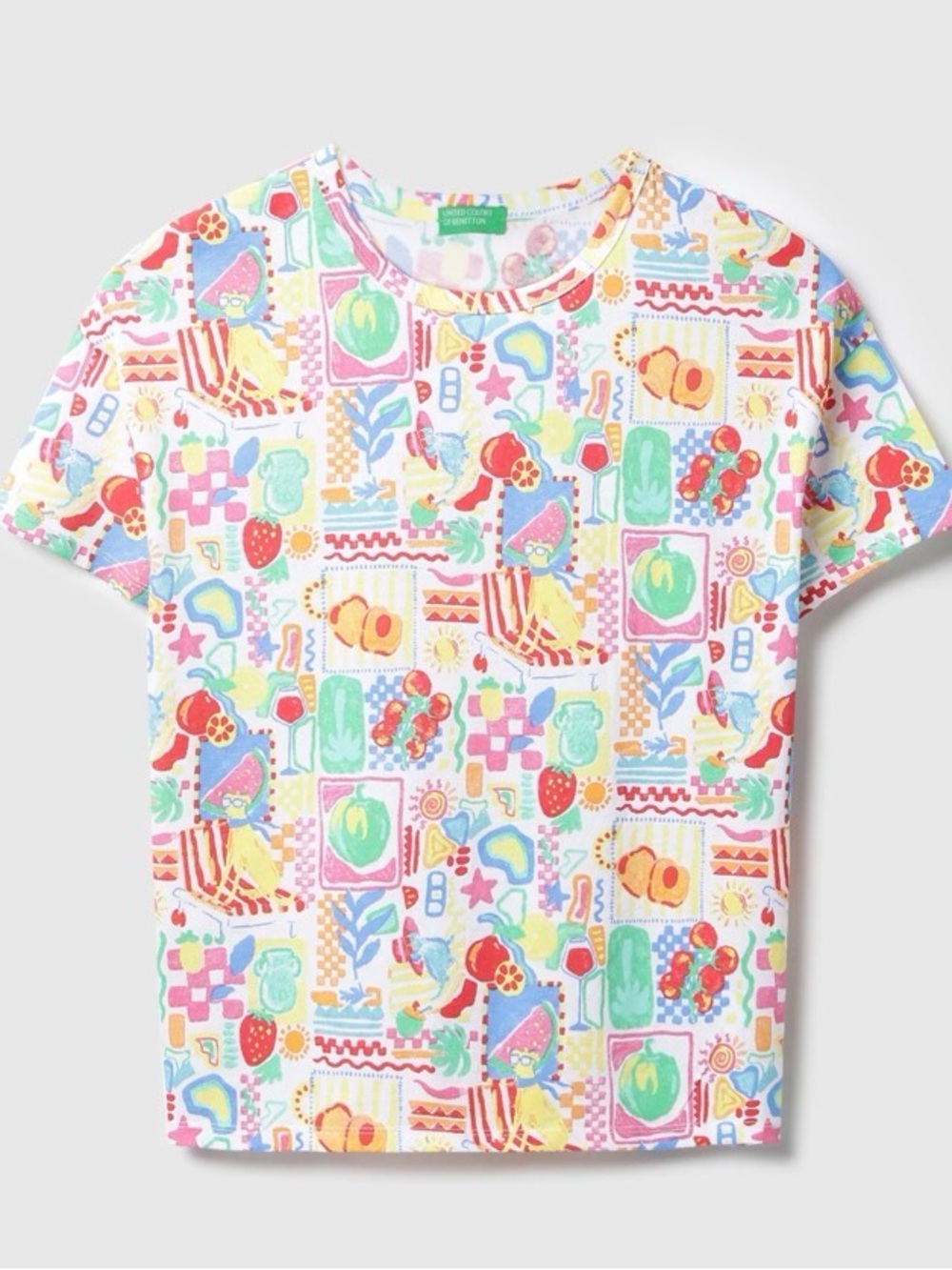 United Colors Of Benetton White Tee with Multicolor Summer Print